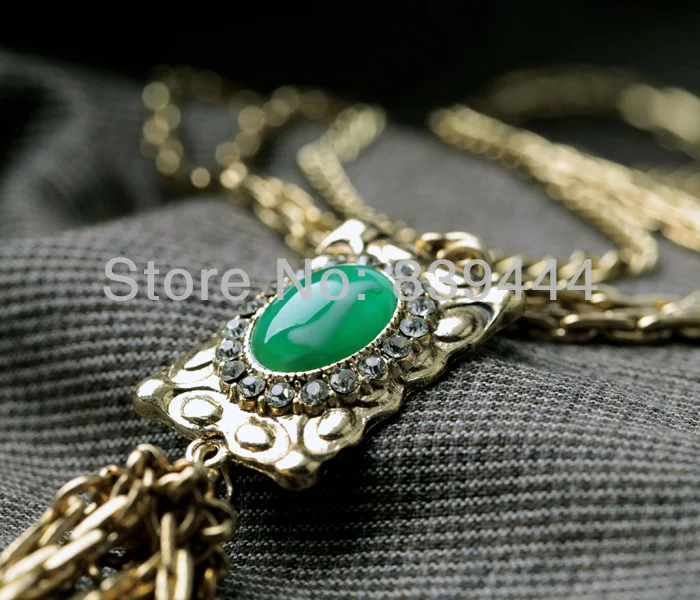 Конкурентоспособная цена зеленый камень кисточка золотого цвета ожерелья |