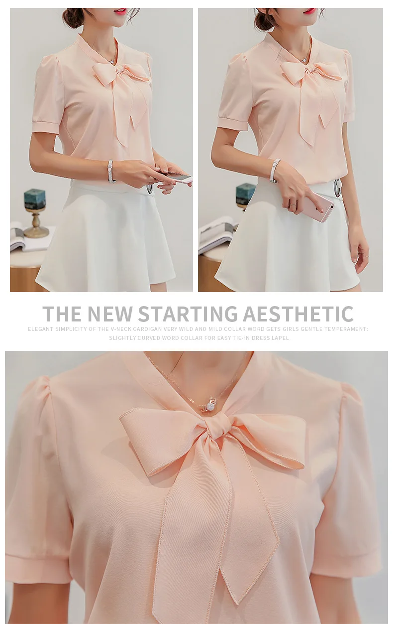 Белая рубашка с коротким рукавом, Повседневная шифоновая блузка, лето, корейская мода, Женский Топ, женская одежда, офисная одежда, элегантная женская одежда