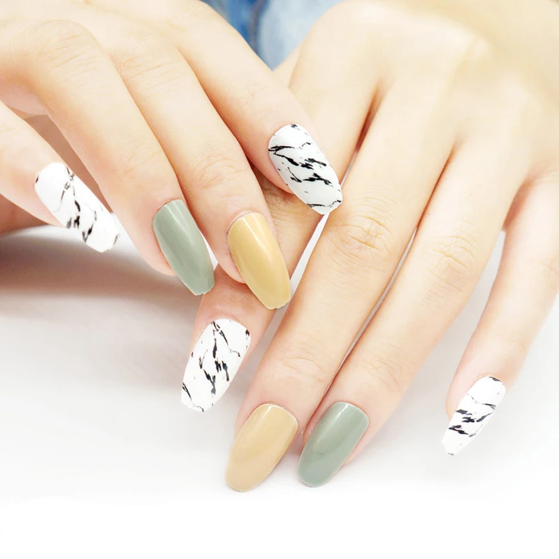 24 шт. накладные ногти на гроб мраморный дизайн полные кончики для ногтей балерины