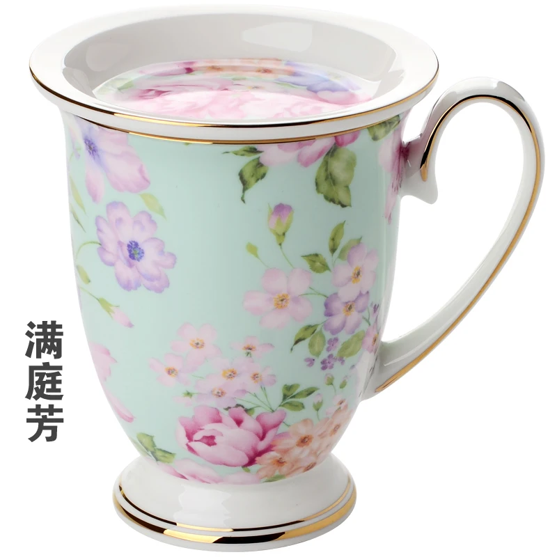 cup 5 With lid Деревенский стиль ручная роспись цветы костяной фарфор бытовой офис пиво молоко чай кофе чашка керамика творчество кружка Caneca Copo Lover - Цвет: cup 5 With lid