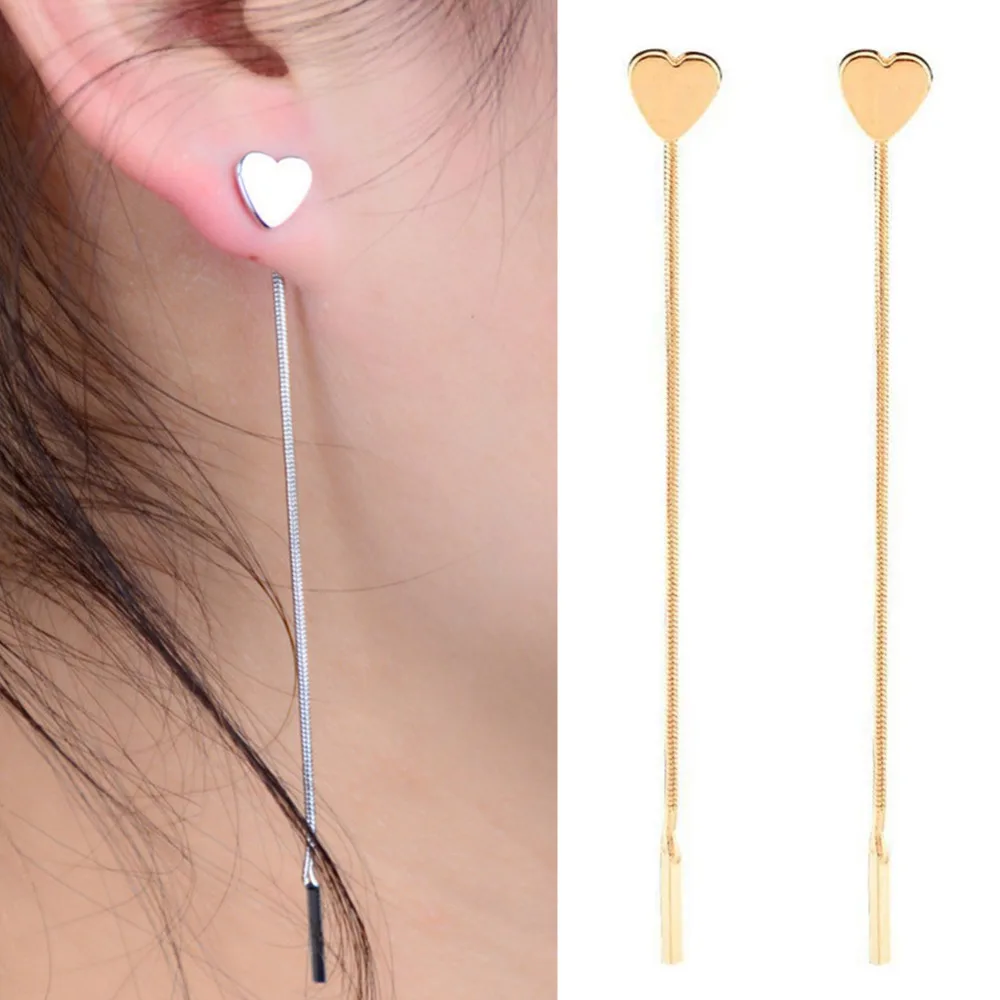 Модные треугольные длинные серьги в форме сердца цепочки с кисточками