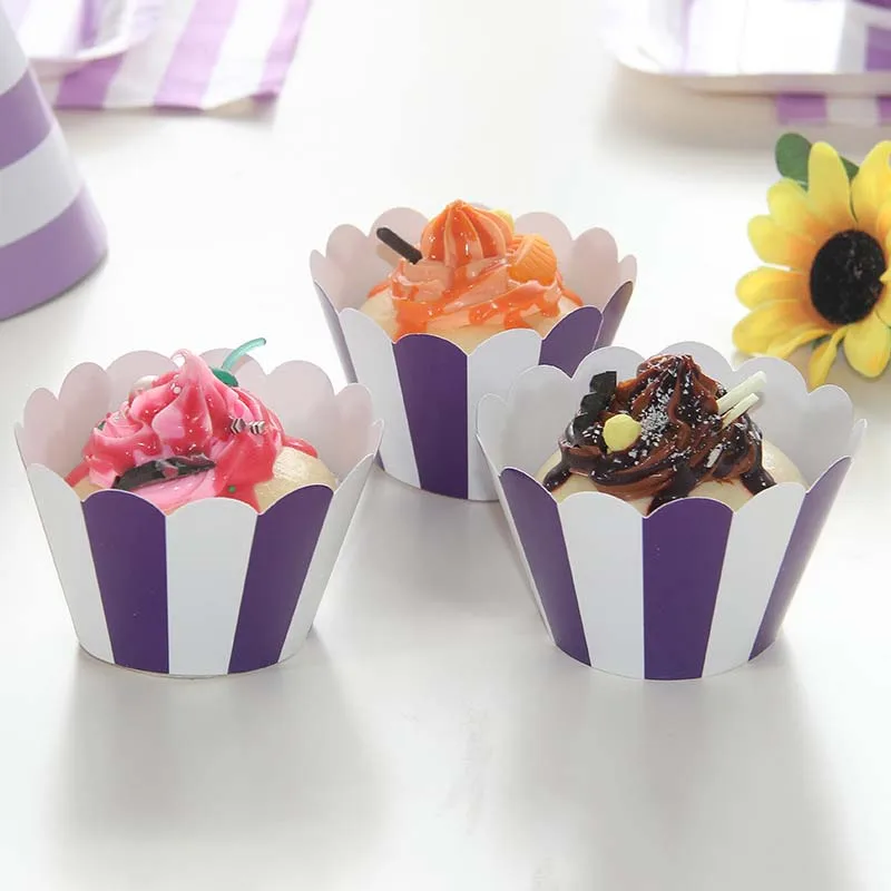Cake box 12pcs Вечерние фиолетовые одноразовые столовые приборы в полоску, набор, стакан, салфетка, вилка, солома, вечерние день рождения, детский душ, товары для свадебного декора - Цвет: Cake box 12pcs