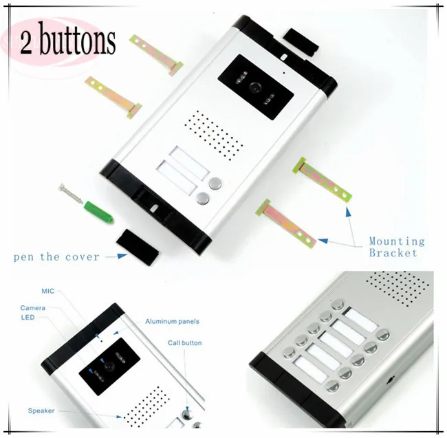 Двухкнопочный цветной видеодомофон система внутренней связи 2 ЖК дверных звонка