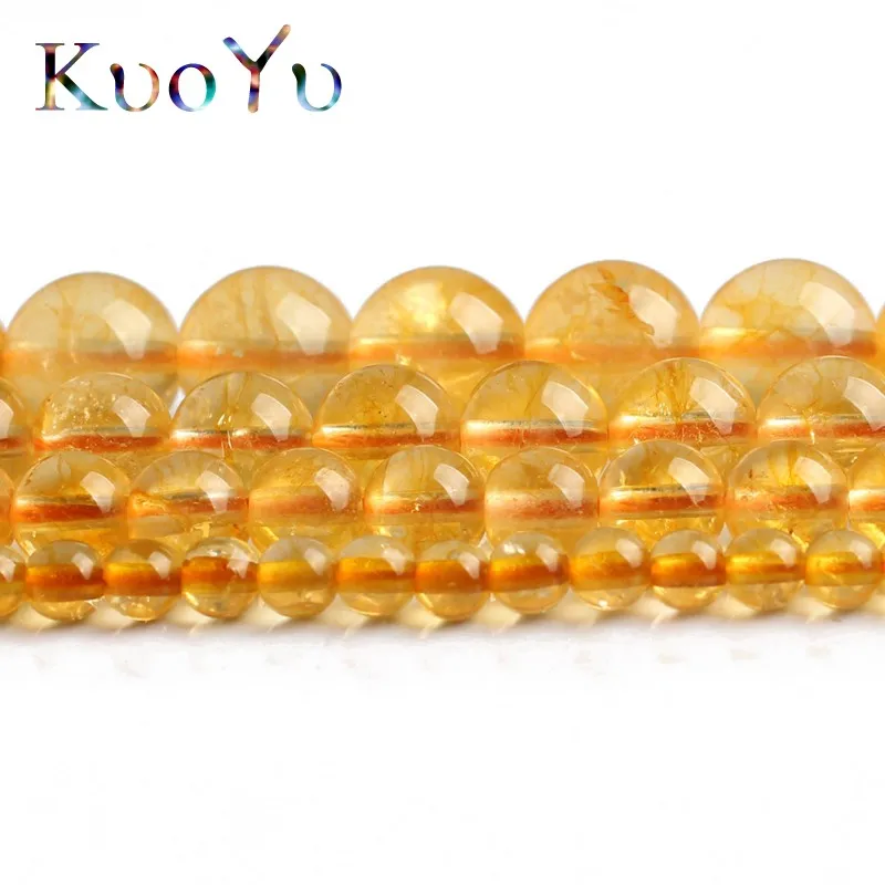 Круглые бусины кварца из натурального желтого кристалла цитрина свободные