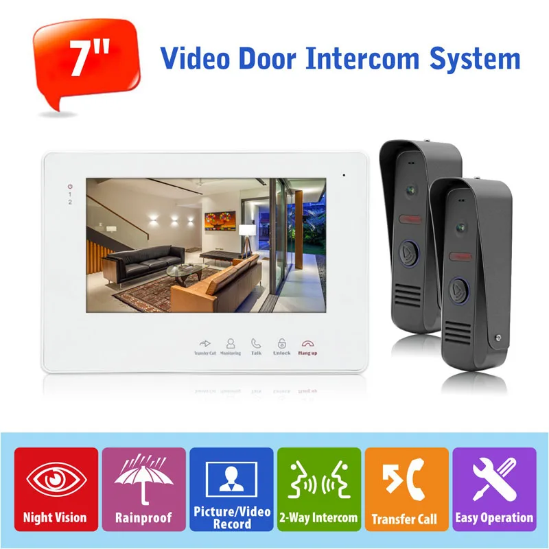 7-дюймовый проводной цветной сенсорный экран ЖК-монитор Интерком с 800TVL домофон