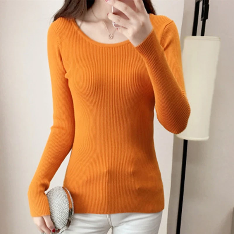 2018 Spring Women O-Neck Sexy Elastic Knitted Sweater Pullover New Brand Female Long Sleeve Top Bottom Shirt Jumper F806 | Женская