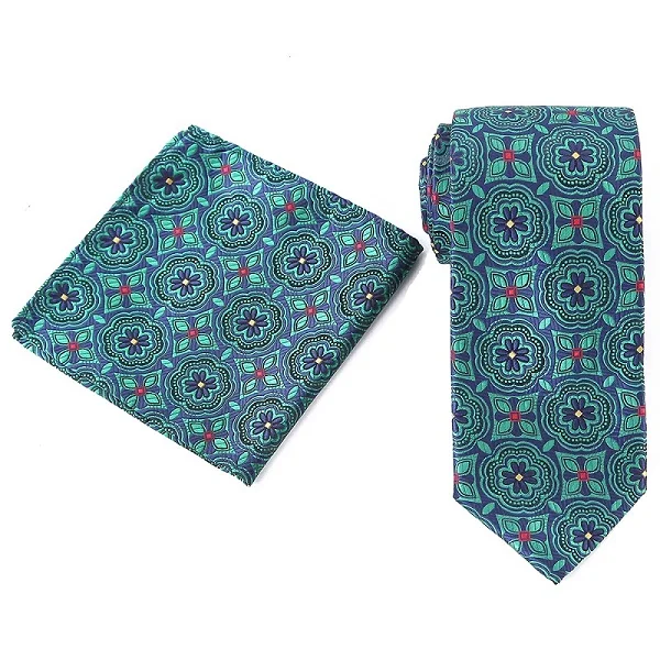 WTHS-010 tie set Tailor Smith Necktie and Hankerchief Set Dot Animal Wolf Shark Floral Tie Set 7.5CM Microfiber Woven Suit Tie with Pocket Square - Color: WTHS-010 tie set