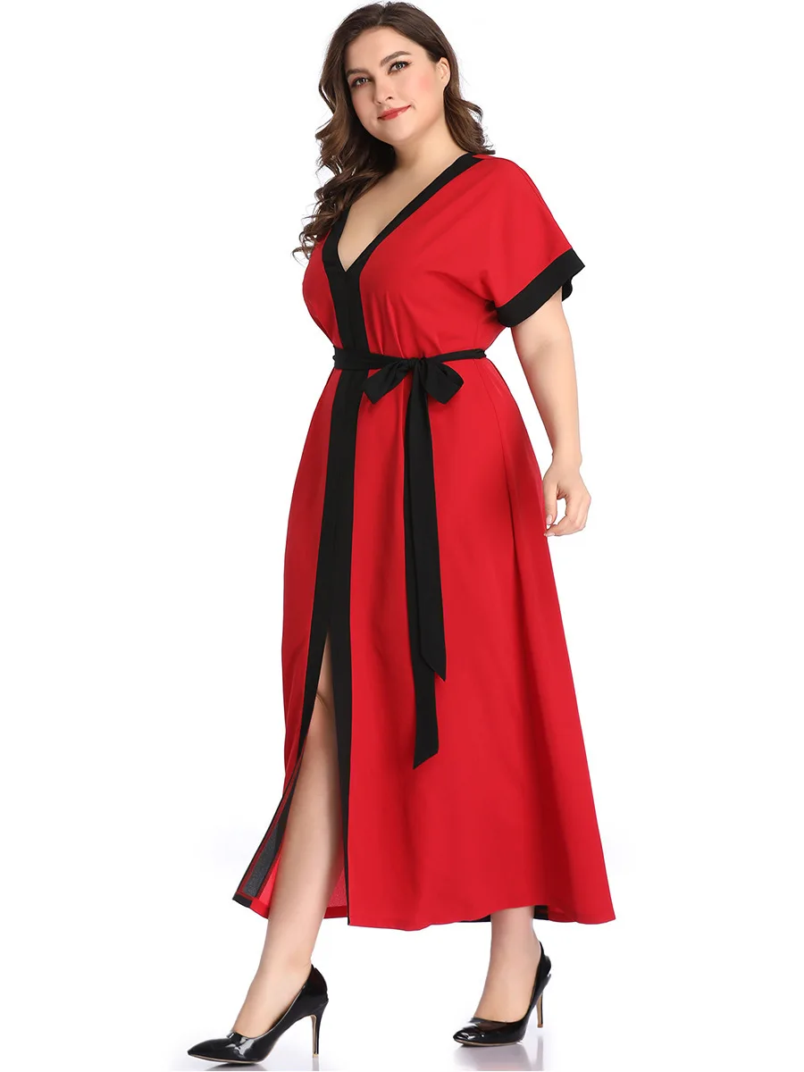 Элегантное женское платье летнее повседневное длинное большого размера с низким