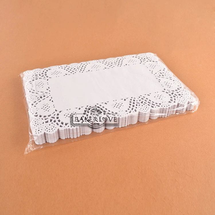 

BAKEST 250 pcs per lot 7.5*12 inch White Rectangular Paper Lace Doily Placemat For Wedding Pastry Decoration