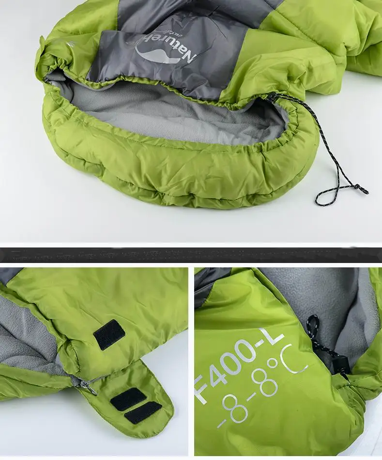 Naturehike конверт с капюшоном один спальный мешок может сплайсинга хлопок кемпинг спальные мешки водонепроницаемый покрытие зима осень