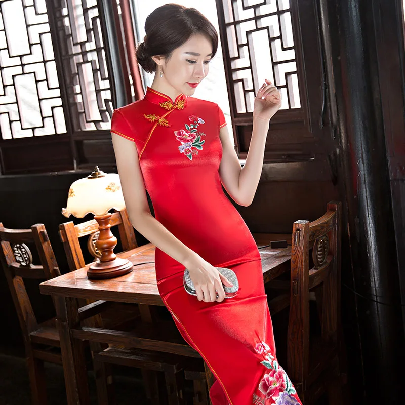 Oriental стильное платье невесты долго cheongsam замуж большой двор Кам ретро Улучшенная