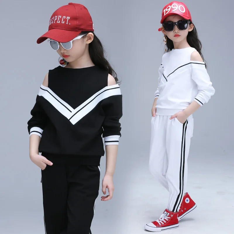 

Spring Kids Tracksuit Girls Clothing Sets Off Shoulder Long SleeveT shirt & pants 2pcs Suit Children Girls Clothes Sport Outfits