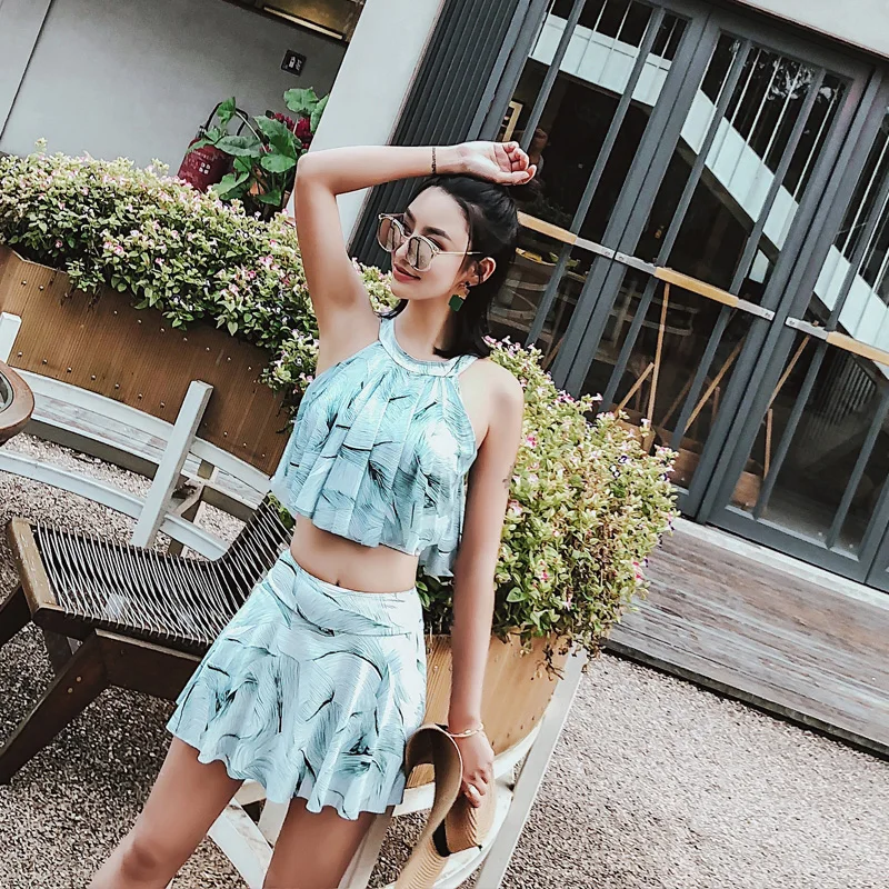 Новинка 2018 летний сексуальный купальник из двух частей с принтом и рюшами