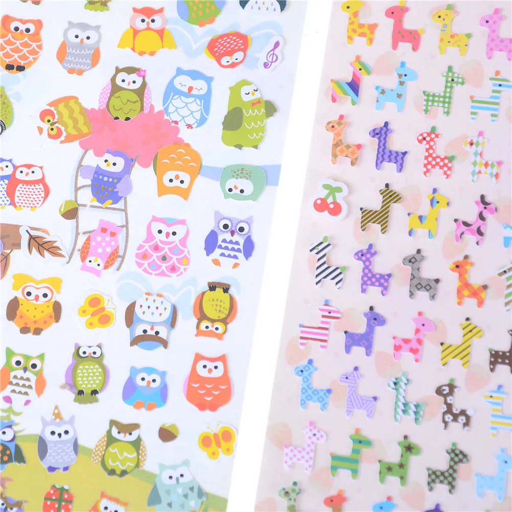2 листа/партия Сова Жираф мультфильм наклейки детские игрушки 3D сделай сам Kawaii