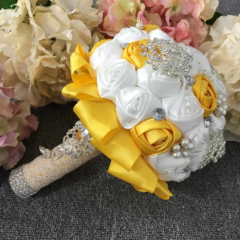 

Gorgeous Wedding Flowers Bridal Bouquets Gold Ivory Artificial Wedding Bouquet Crystal Sparkle 2016 New buque de noiva