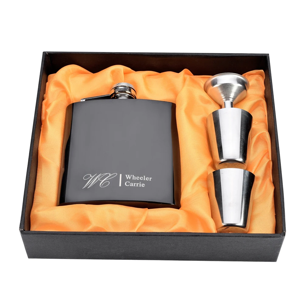 1 комплект персонализированная гравировка 6 унций черная фляжка из нержавеющей