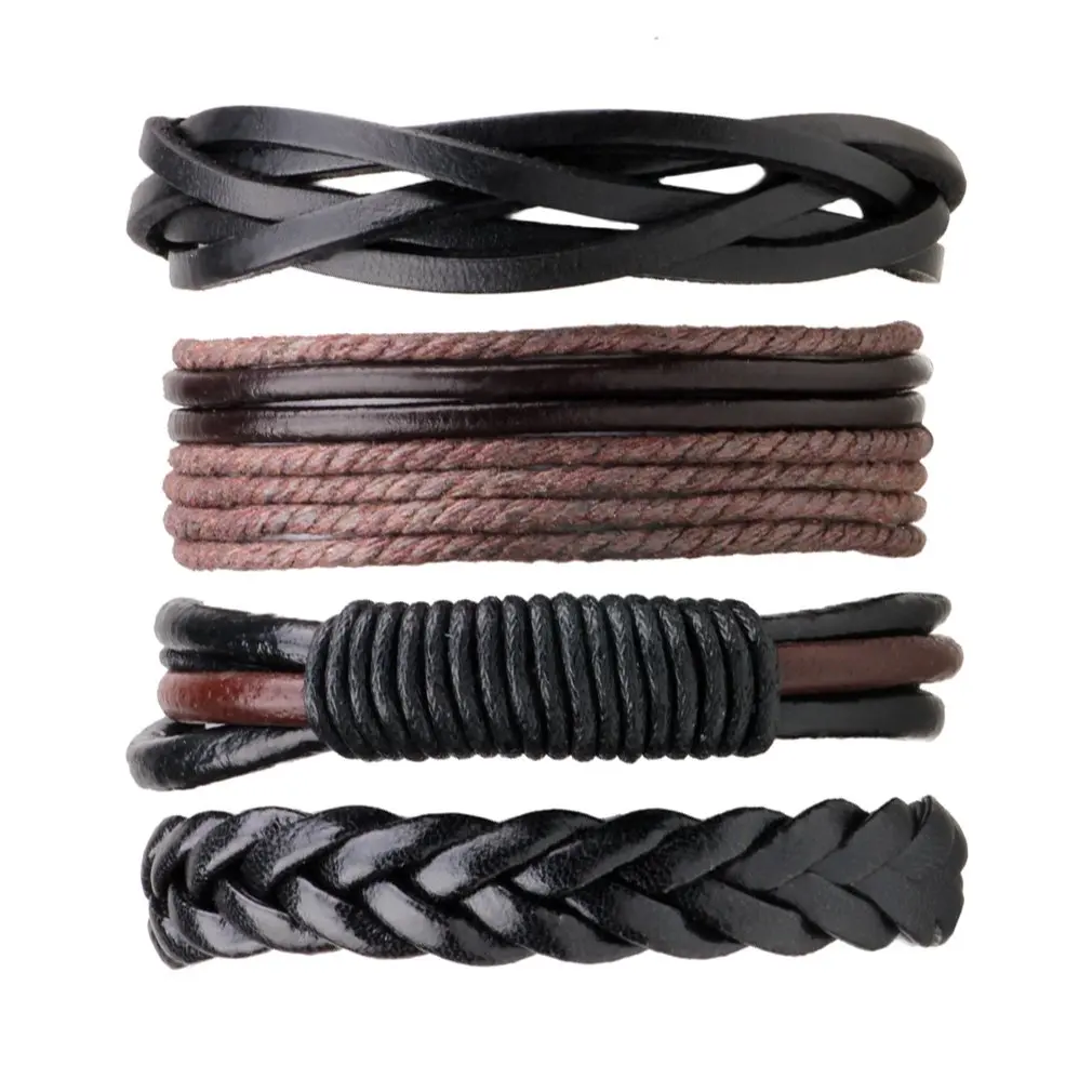 4PCS/PACK Punk Style Vintage Bracelet Handmade PU Leather Braided DIY Men Black Brown Casual Bracelets Fashion Jewelry | Украшения и