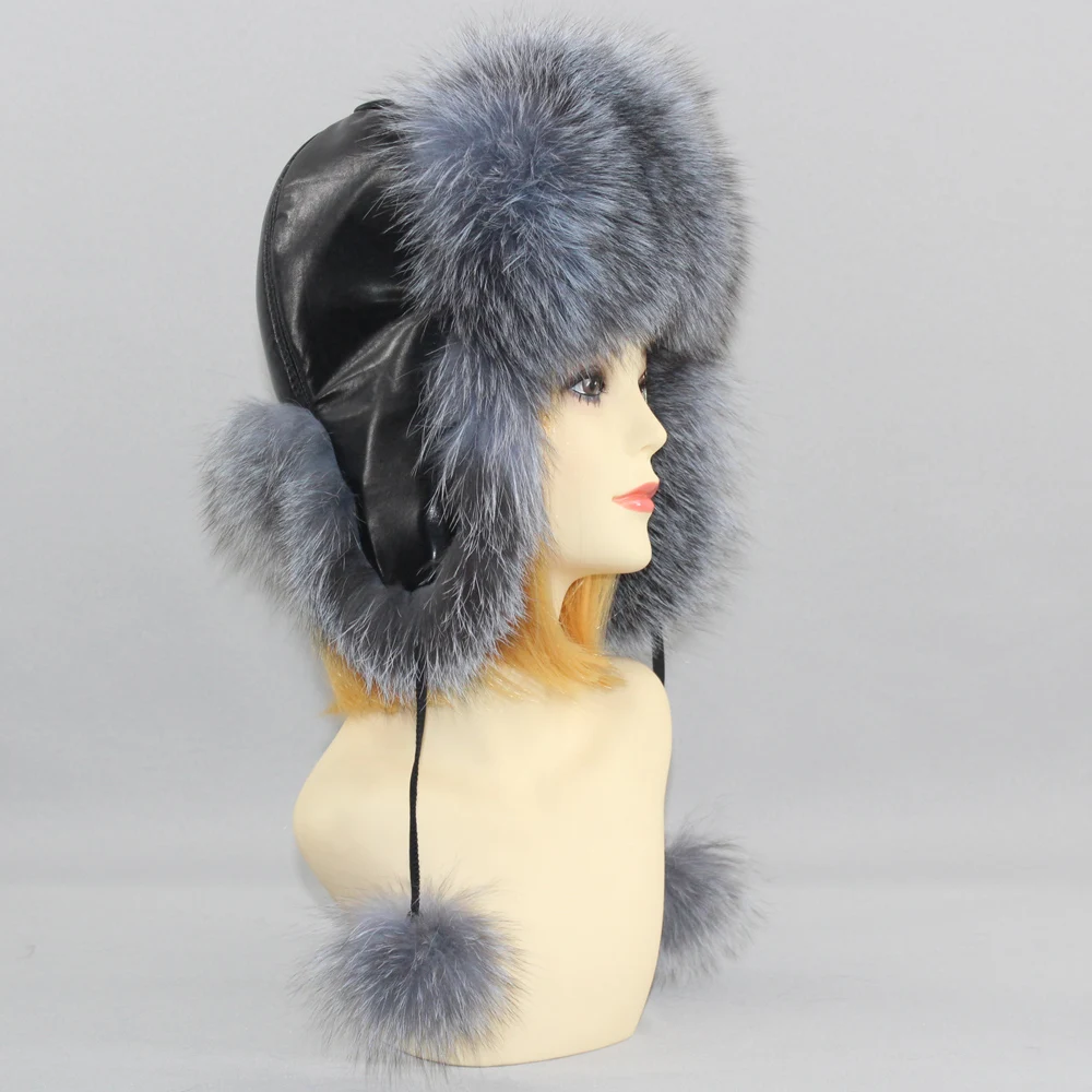 Hot Sale Natural Fox Fur Hat Women Thick Warm Real Fox Fur Cap Winter Fox Fur Bomber Hat Free Shipping