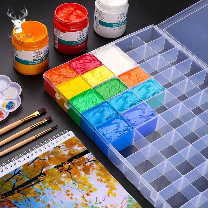 

24/36/48 Grids Transparent Large Capacity Portable Plastic Box Travel Watercolor Paints Box for Kids Watercolor Art Supplies