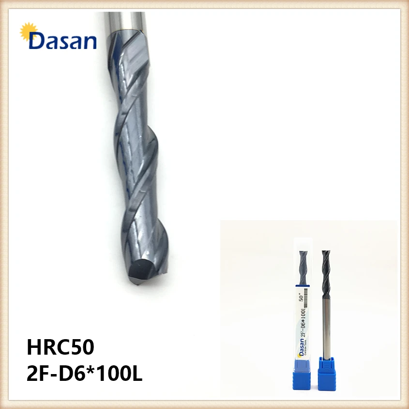 1 шт. HRC50 2F D6 * 100L 6 мм фрезы твердосплавные спиральные плоские торцевые с