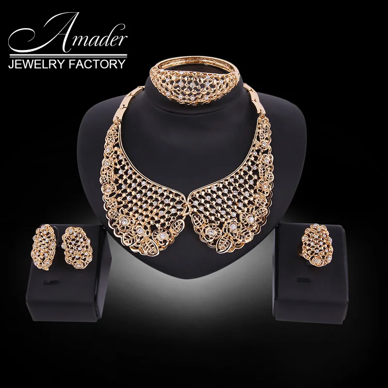 Amader 2017 Африканский мода люкс комплект ювелирных изделий позолоченные ожерелье