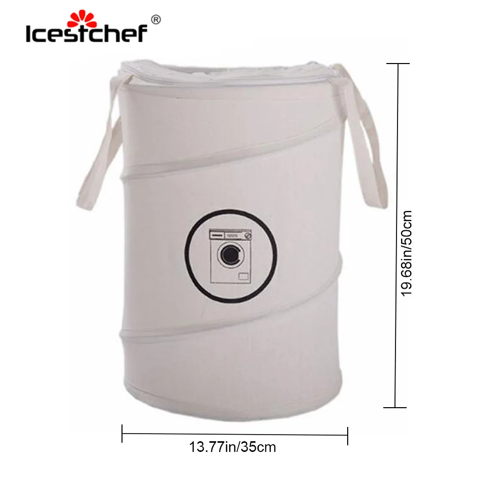 Корзина для белья ICESTCHEF с крышкой, хлопковая корзина для грязной одежды, круглая корзина для хранения белья, складной органайзер для одежды