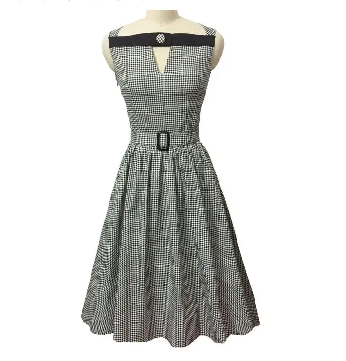 Новые женские Клетчатый узор Slash Средства ухода за кожей Шеи 1950 s рокабилли