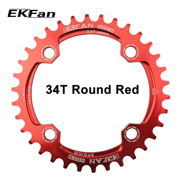 Новая велосипедная Звездочка EKFan 104BCD 32 T/34 T/36 T круглая овальная велосипедная Звездочка 7075-T6 MTB велосипедная круглая шатунная пластина - Цвет: 34T Round Red