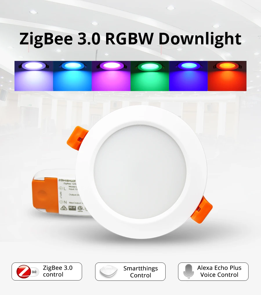 12 Вт ZigBee 3,0 пуховый светильник Smart RGBW светодиодный встраиваемый потолочный светильник, совместимый с Smartthings Hub Echo plus умный светильник ing