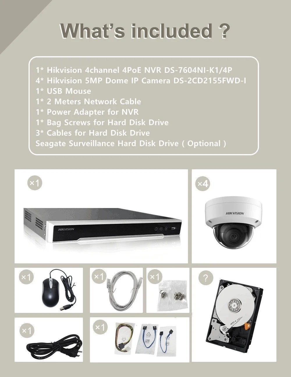 Hikvision H.265 4CH NVR комплект видеонаблюдения P2P 5MP Крытая наружная купольная камера ИК ночного видения IP система наблюдения ссtv