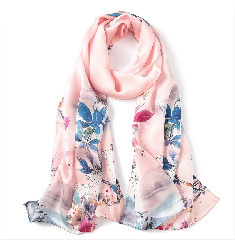 Butterfly Print Silk Scarf Spring Pure Silk Scarf Shawl Hand-rolled Edges Natural Silk Scarf Women Fashion Scarves Wraps