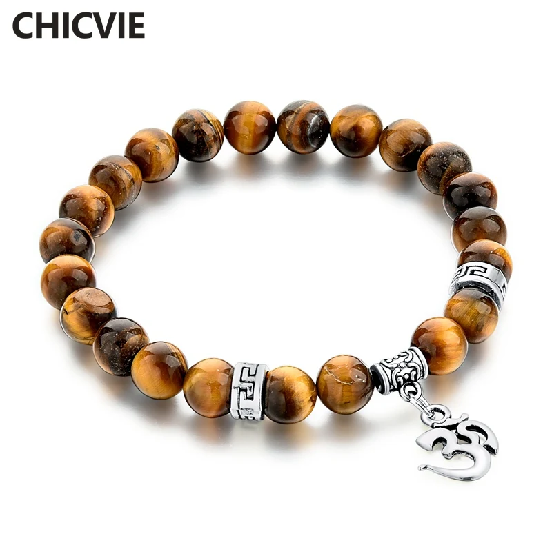 

CHICVIE New Tiger Eye Natural Stone Bracelets&Bangles For Women Men Silver Charm Casual Jewelry Love Pulseras Bracelet SBR150229