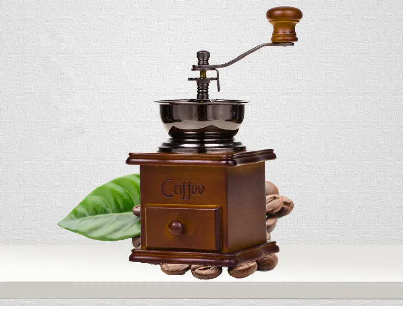 

1 шт. классическая деревянная ручная мини кофемолка из нержавеющей стали Ретро кофейная мельница для специй с высококачественным фарфором ...