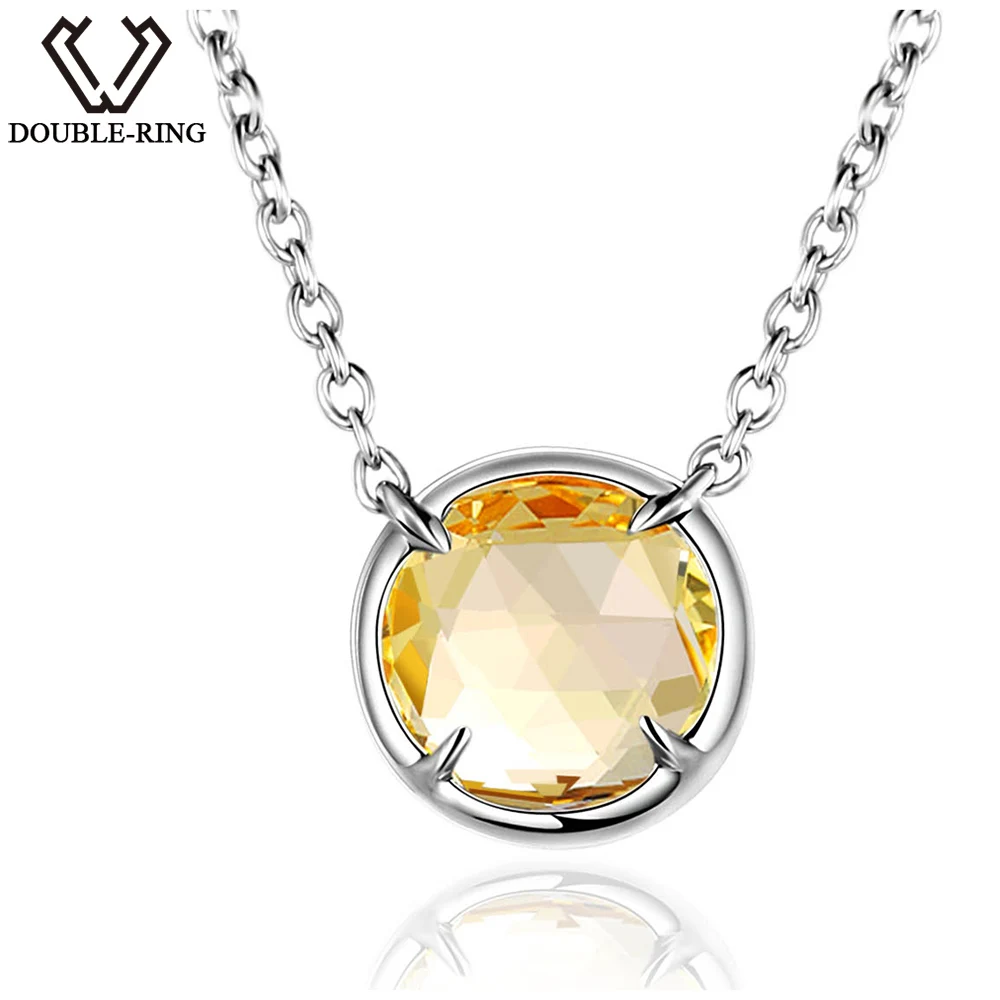 

DOUBLE-R 1.6ct Natural Citrine Necklaces Women Solid 925 Sterling Silver Round Pendant Classic Gemstone Jewelry Gift For Female