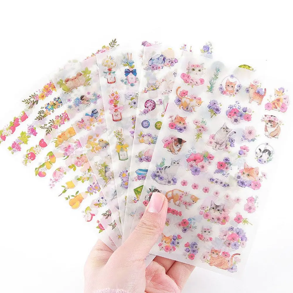 

6Sheets/Pack DIY Cute PVC Flower Stickers Unicorn Cartoon Cat Stationery Stickers Scrapbooking For Decoration Photo Album Diary