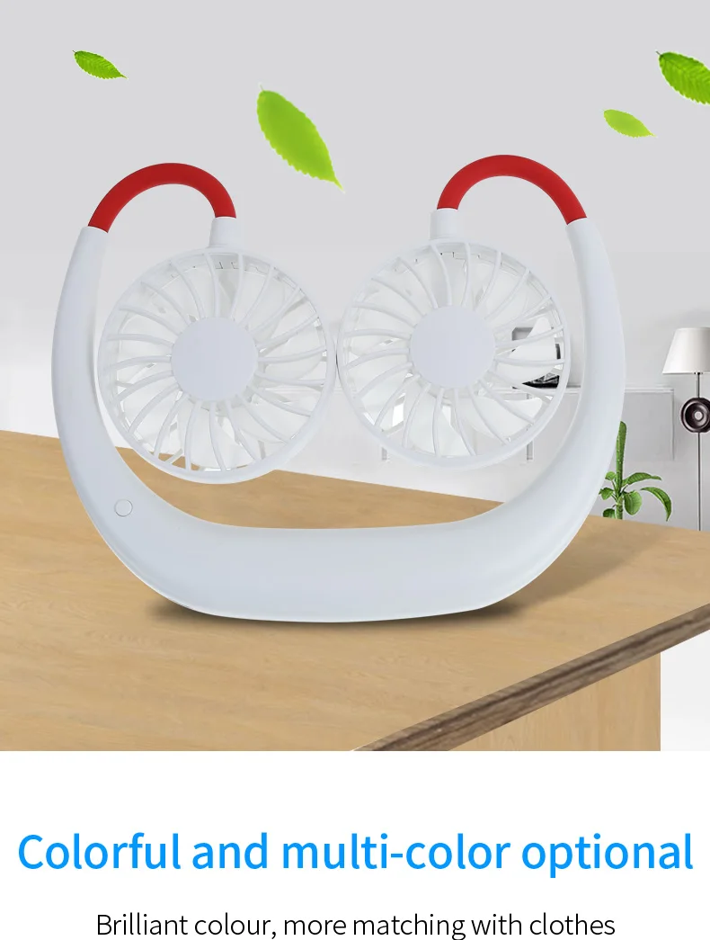 Hands-free шейный ремешок для шеи с подвешиванием USB Перезаряжаемый двойной вентилятор портативный мини воздушный охладитель спортивный ленивый вентилятор для путешествий кемпинга на открытом воздухе