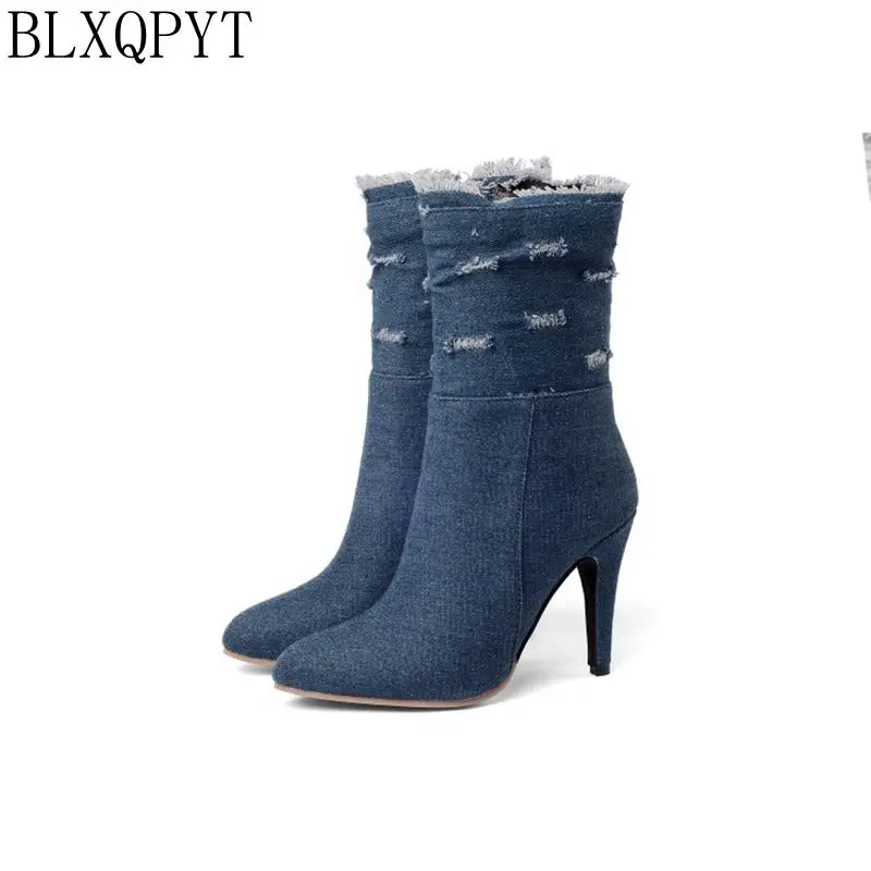 BLXQPYT/большие и маленькие размеры 28 50 джинсовые ботинки короткие женские осенне