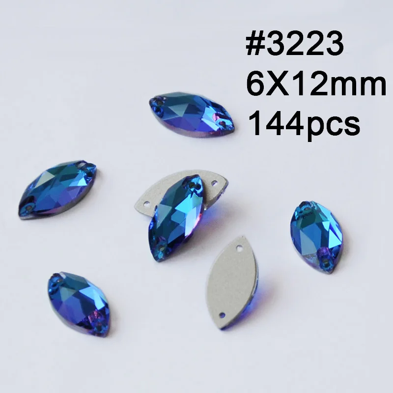 Navette 6X12mm 144pc Смешанные формы Синий Циркон Круглые пришивные стразы Серебряная задняя часть с отверстиями плоская задняя сторона пришитые Стразы для украшения одежды - Цвет: Navette 6X12mm 144pc