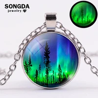 luminous northern lights necklace glow in the dark green aurora borealis pendants galaxy universe astronomy lover gifts jewelry