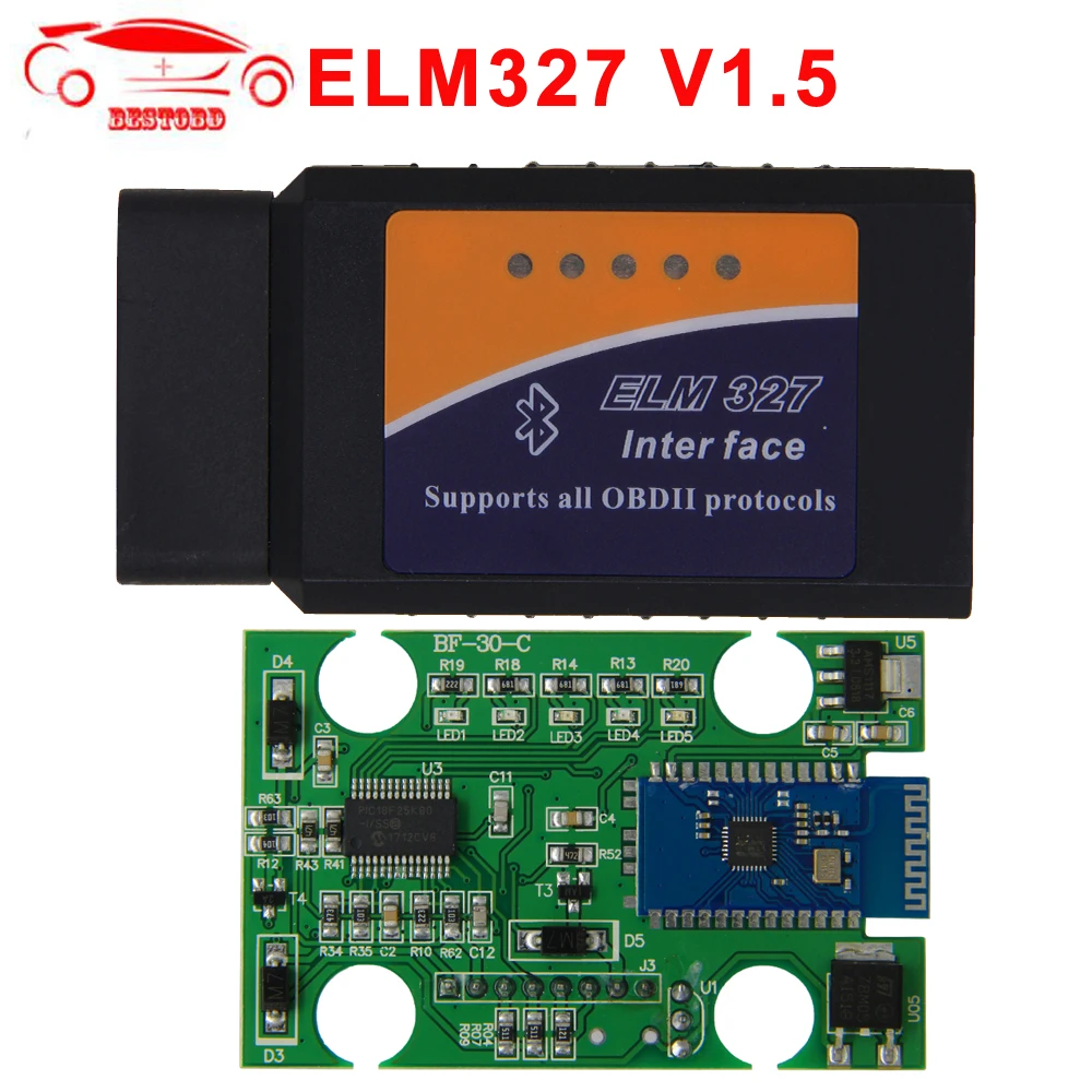 ELM327 V1.5 Bluetooth с PIC1825K80 OBDII OBD2 диагностический сканер инструмент ELM 327 v1.5 поддерживает