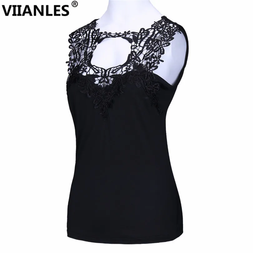 

VIIANLES Women Sexy Lace Patchwork Camis Summer Tank Top Casual Tops Black White Beach Top Female Camisole Hollow Feminina