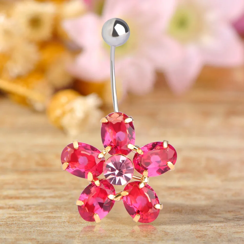 Стразы в виде красного цветка кольцо на пупок живота сексуальное ювелирное
