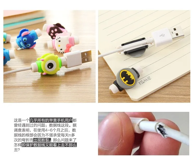 Креативные персонажи из мультфильмов Kawaii Animal Hello Cat, Бэтмен, usb-кабель для наушников, защита для зарядки мобильных телефонов