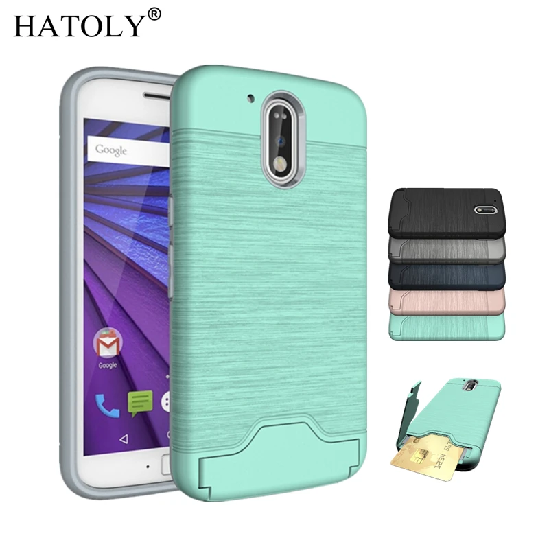 Чехол hatoly для Motorola Moto G4, антидетонационный чехол из мягкого ТПУ силикона для Moto G4 Plus, чехол с держателем для карт и подставкой