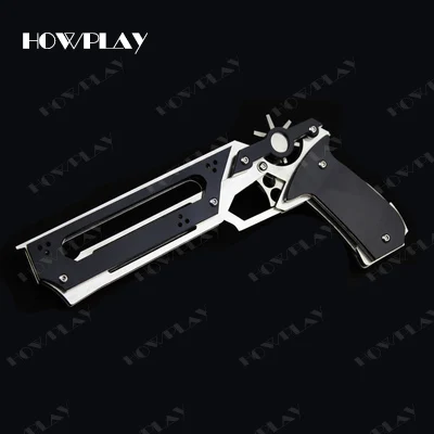 SY-black HowPlay игрушечный пистолет с резиновой лентой Металлический Игрушечный Пистолет деревянная ручка цвет нержавеющая сталь 6 всплесков стреляет оружие игрушка для детей мальчик - Цвет: SY-black