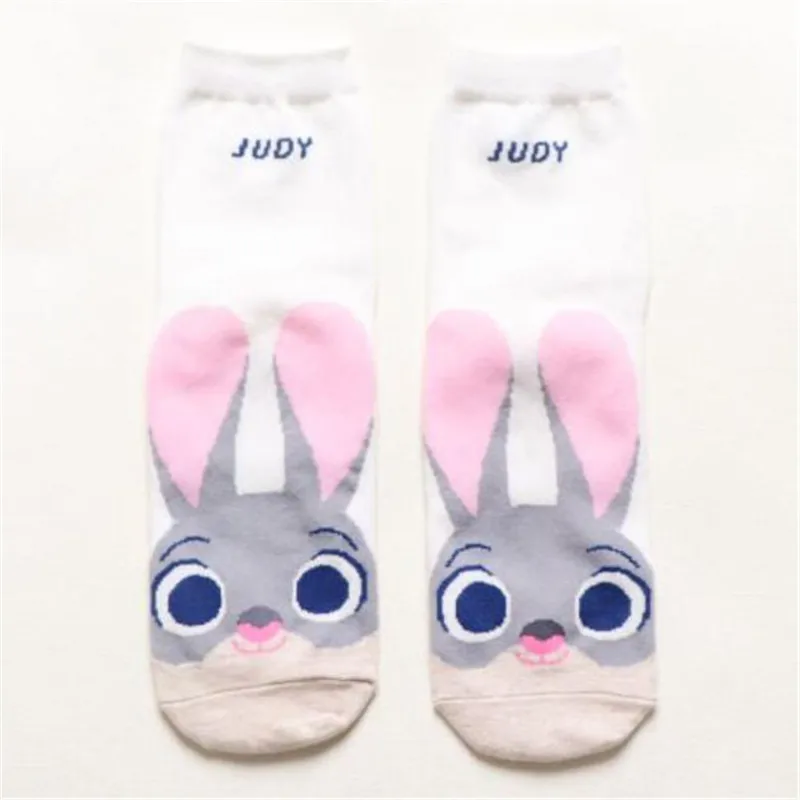 Judy Hopps-1 Новые забавные женские хлопковые носки с героями мультфильмов сумасшедшие животные Джуди кролик Ник Ститч Clawhauser Ститч Mr. Q Tigger женские гольфы - Цвет: Judy Hopps-1