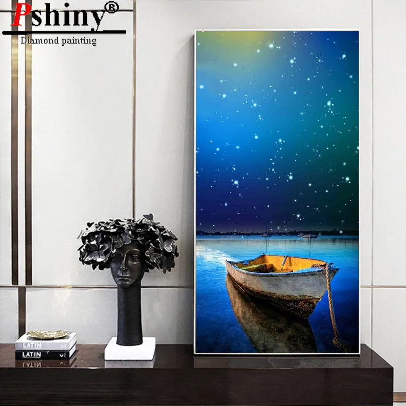 PSHINY DIY 5D алмазная вышивка распродажа звезды лодка пейзаж картины из кристаллов