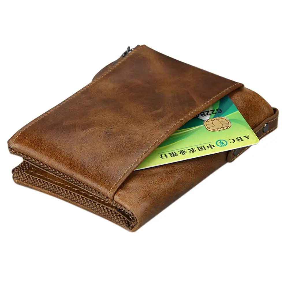 Banabanma Genuine Wallet Cowhide Leather Men Wallets Double Zipper Short Purse Coin Pockets Anti RFID Card Holders Wallet Men 40