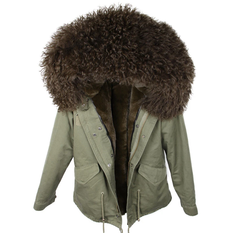green green Parka Real Fur Coat Winter Jacket Women Real Mongolia Sheep Fur Parkas Thick Warm Luxury Detachable Outerwear Streetwear - Цвет: green green