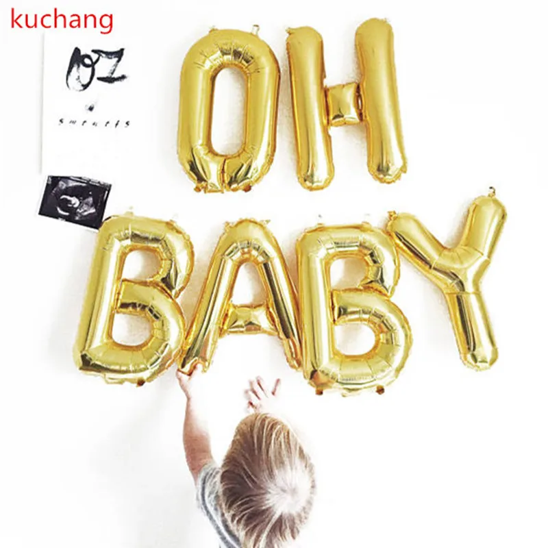Kuchang, 6 шт./лот, 16 дюймов, с надписью "OH BABY", гелиевая фольга, праздничные украшения из шаров, для детского душа, принадлежности для дня рождения, воздушные шары, Декор